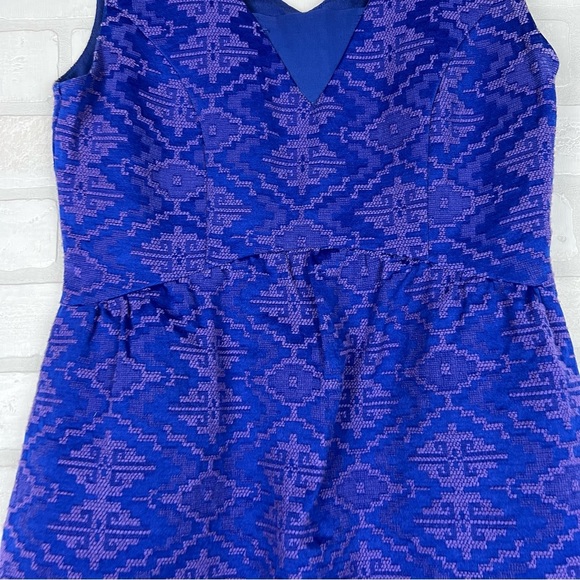 MAEVE - ANTHROPOLOGIE Blue Purple Averie Jacquard Aztec Fit & Flare Dress Size 2 - Picture 4 of 13